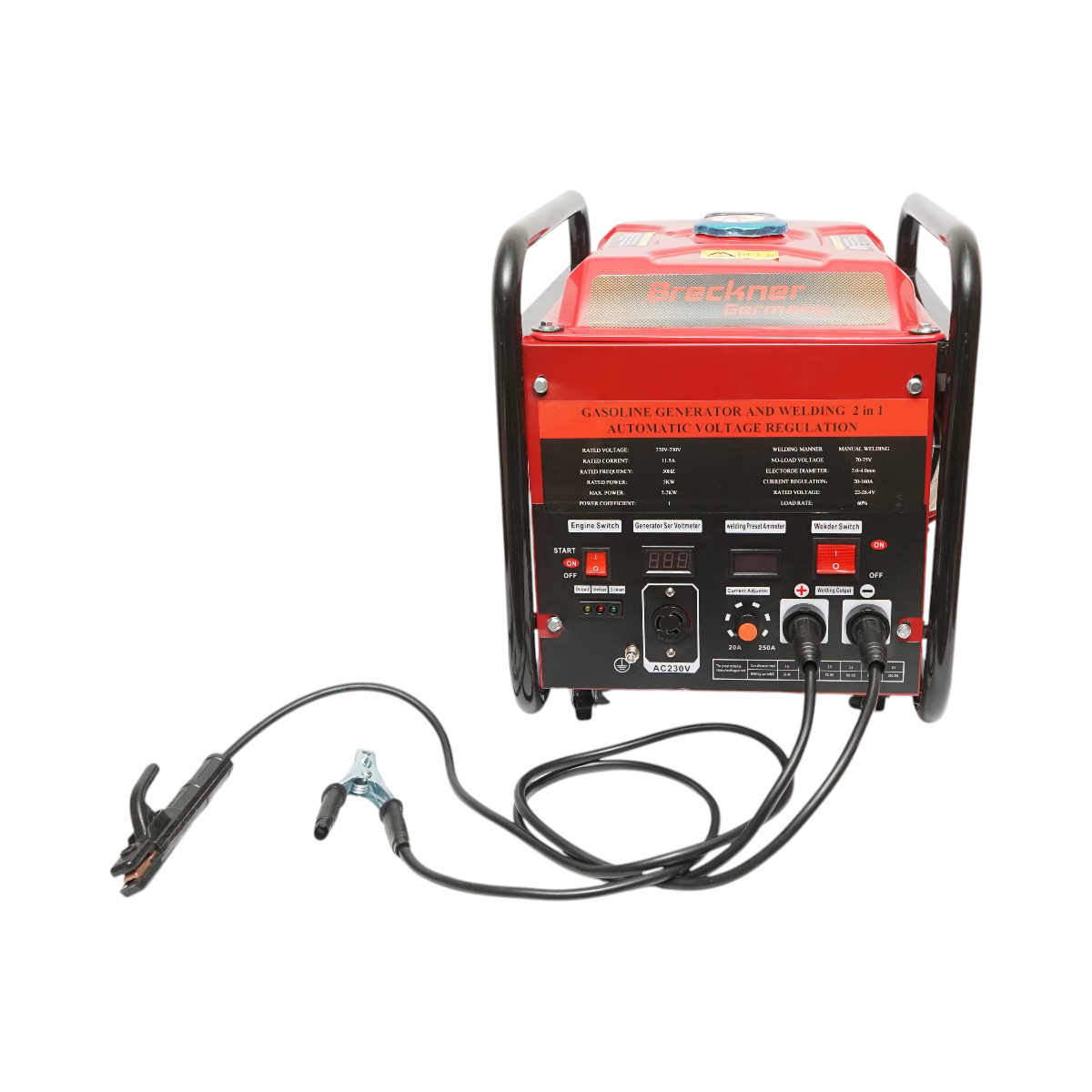 Hegesztőgép 160A elektromos generátorral 5KW/220V, 13 LE benzinmotorral, kézi indítással Breckner Germany
