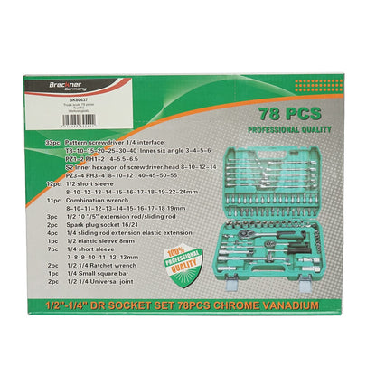 Kombikulcskészlet, csővázas, fix, torx, racsnis meghajtású 78 darab Breckner Germany