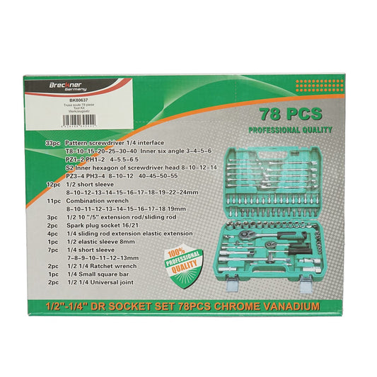 Kombikulcskészlet, csővázas, fix, torx, racsnis meghajtású 78 darab Breckner Germany