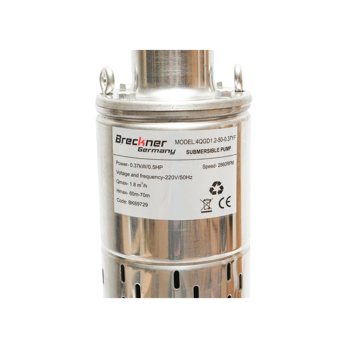 Merülő vízszivattyú 4 hüvelyk, 370W, 30l/min H60m, 220V, úszóval 4QGD1.2-50-0.37F Breckner Germany