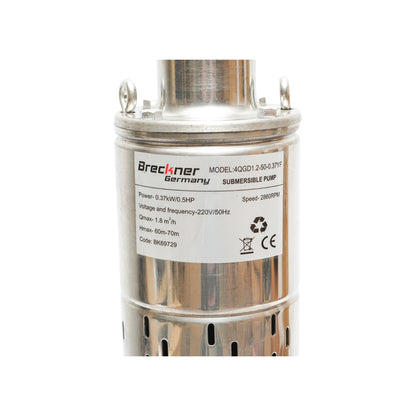 Merülő vízszivattyú 4 hüvelyk, 370W, 30l/min H60m, 220V, úszóval 4QGD1.2-50-0.37F Breckner Germany