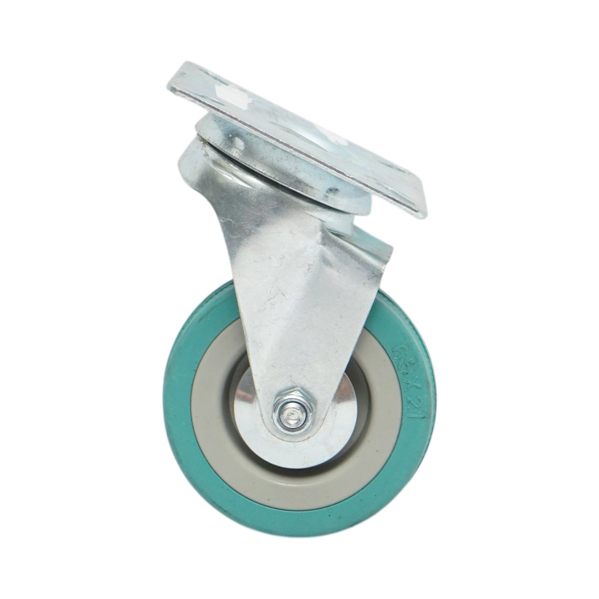 Forgó kerék 65x19mm fék nélkül, kék tömör gumi, acél lemez 65x65mm 35kg