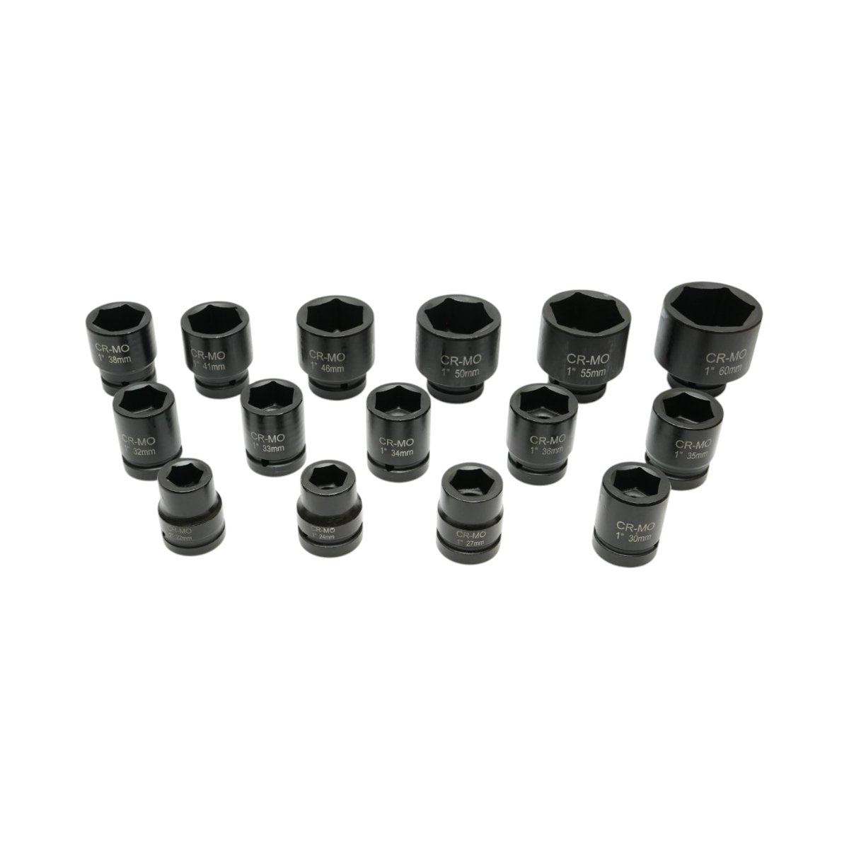 Breckner Germany ütve csavarozó fej készlet, Ütődugókulcs készlet  rövid 22-36mm és hosszú 38-60mm, 1 inch négyzet Cr-Mo 15 darab