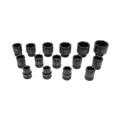 Breckner Germany ütve csavarozó fej készlet, Ütődugókulcs készlet  rövid 22-36mm és hosszú 38-60mm, 1 inch négyzet Cr-Mo 15 darab