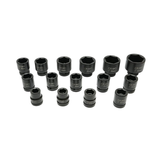 Breckner Germany ütve csavarozó fej készlet, Ütődugókulcs készlet  rövid 22-36mm és hosszú 38-60mm, 1 inch négyzet Cr-Mo 15 darab
