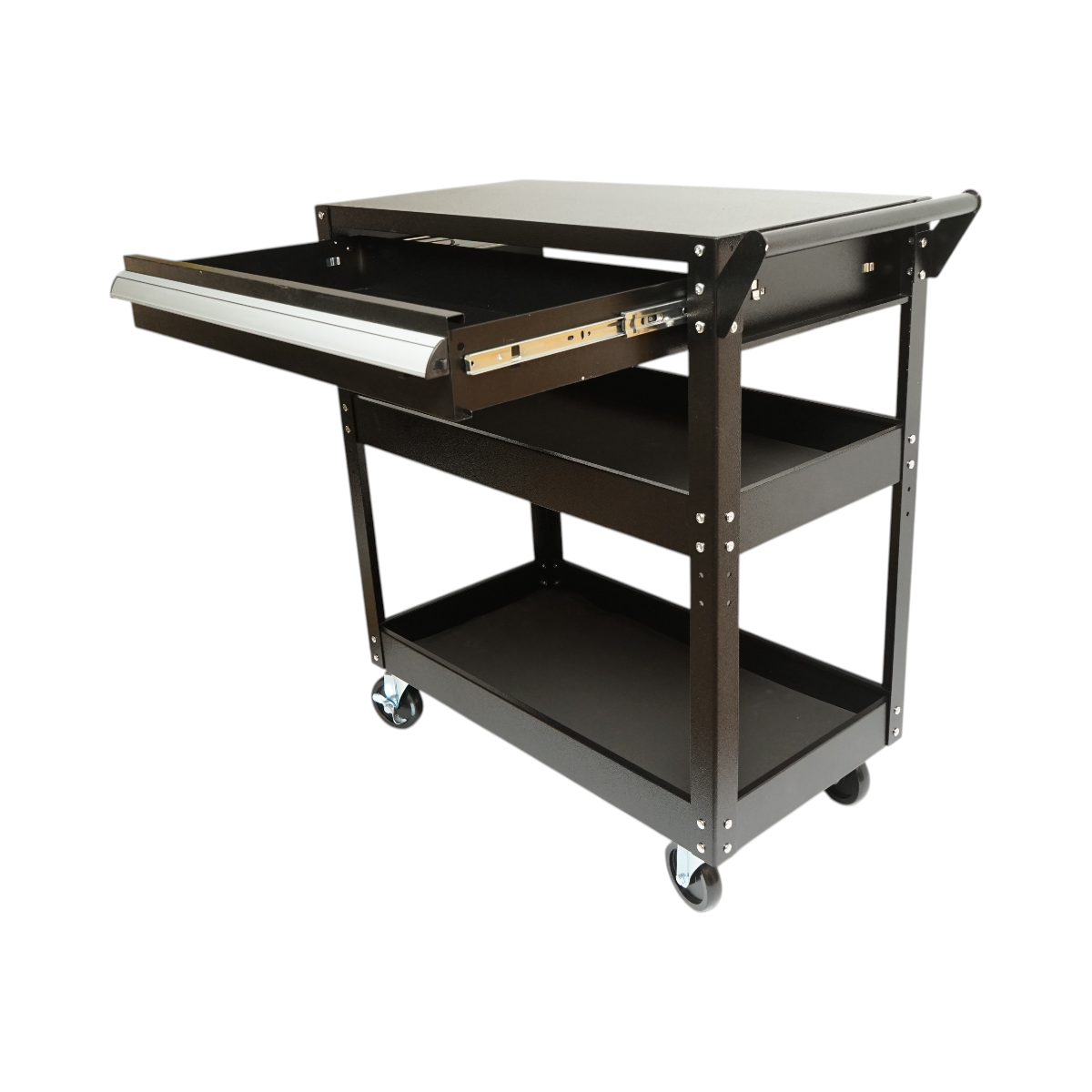 Szerszámkocsi műhelyi fém kerekeken 3 polccal és 1 fiókkal 775x410x895mm Breckner Germany