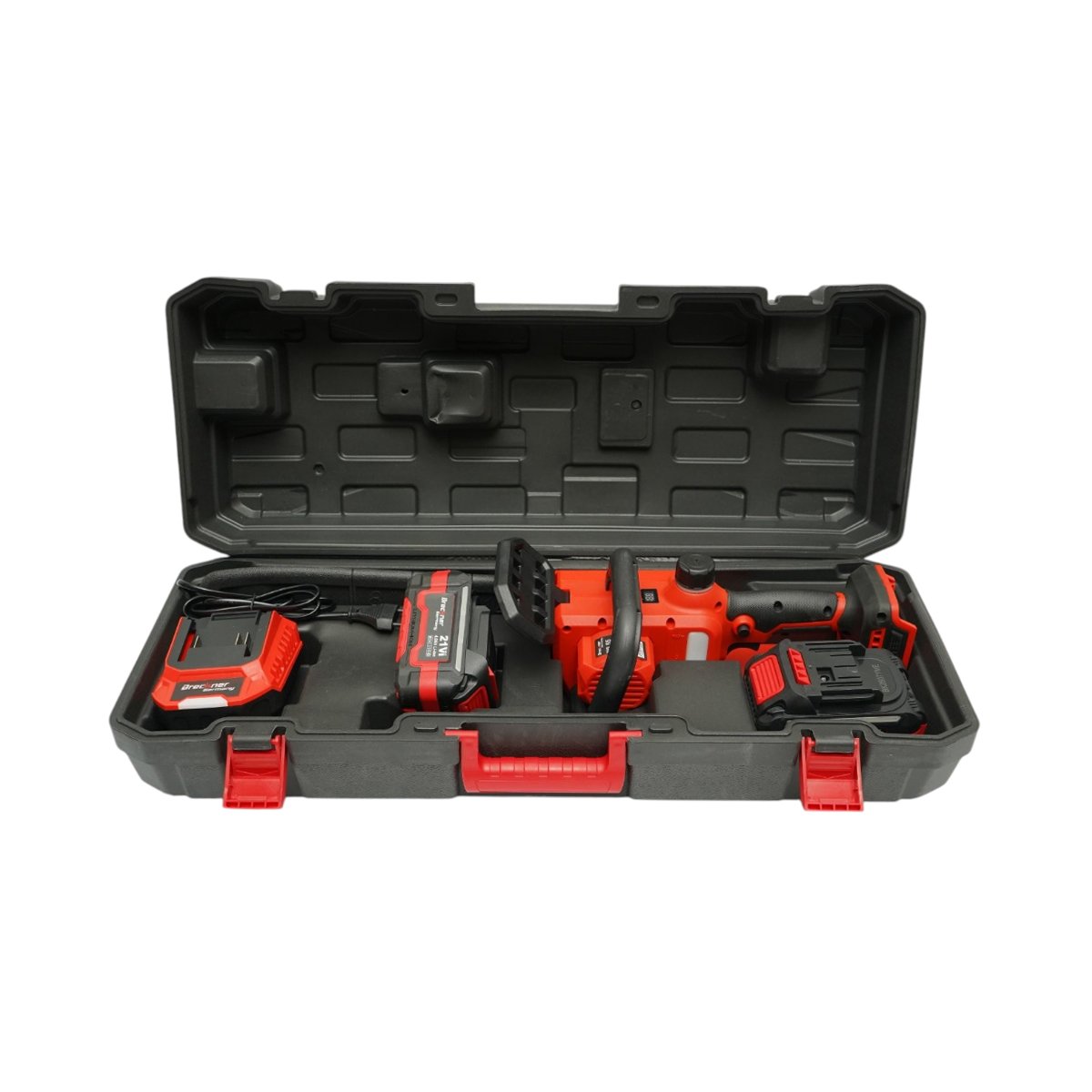 Mini elektromos láncfűrész 800W 2 db 21V, 4Ah Li-ion akkumulátorral, Brushless, 12 inch (300mm) lánc, 260mm vágási kapacitás, LED digitális kijelző Breckner Germany
