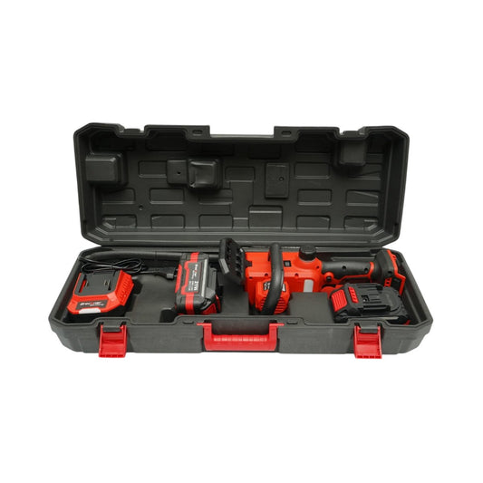 Mini elektromos láncfűrész 800W 2 db 21V, 4Ah Li-ion akkumulátorral, Brushless, 12 inch (300mm) lánc, 260mm vágási kapacitás, LED digitális kijelző Breckner Germany