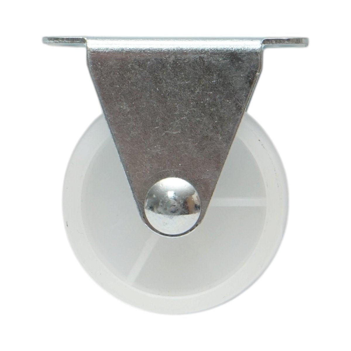 Rögzített kerék 40x17mm fék nélkül, fehér polipropilén, acél lemez 46x24mm 20kg