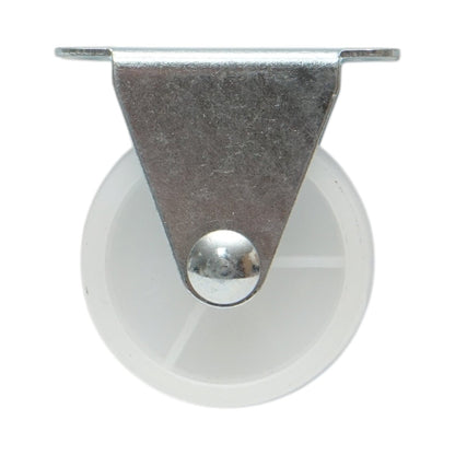 Rögzített kerék 40x17mm fék nélkül, fehér polipropilén, acél lemez 46x24mm 20kg