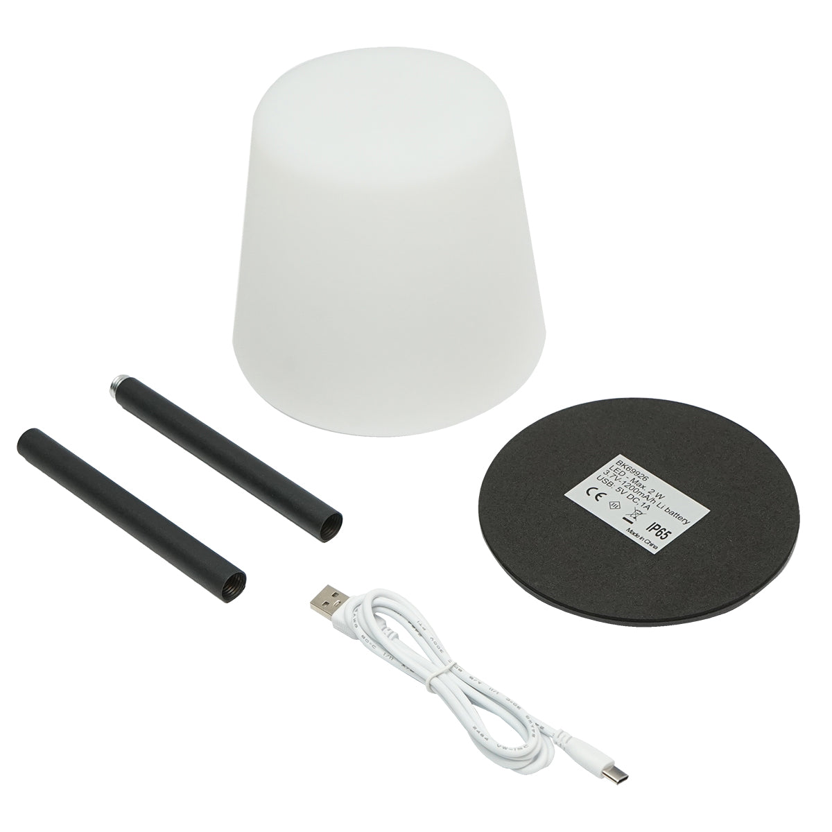 LED asztali lámpa 2W fekete, akkumulátor 3.7V/1200mAh, újratölthető USB 5V/1A Breckner Germany