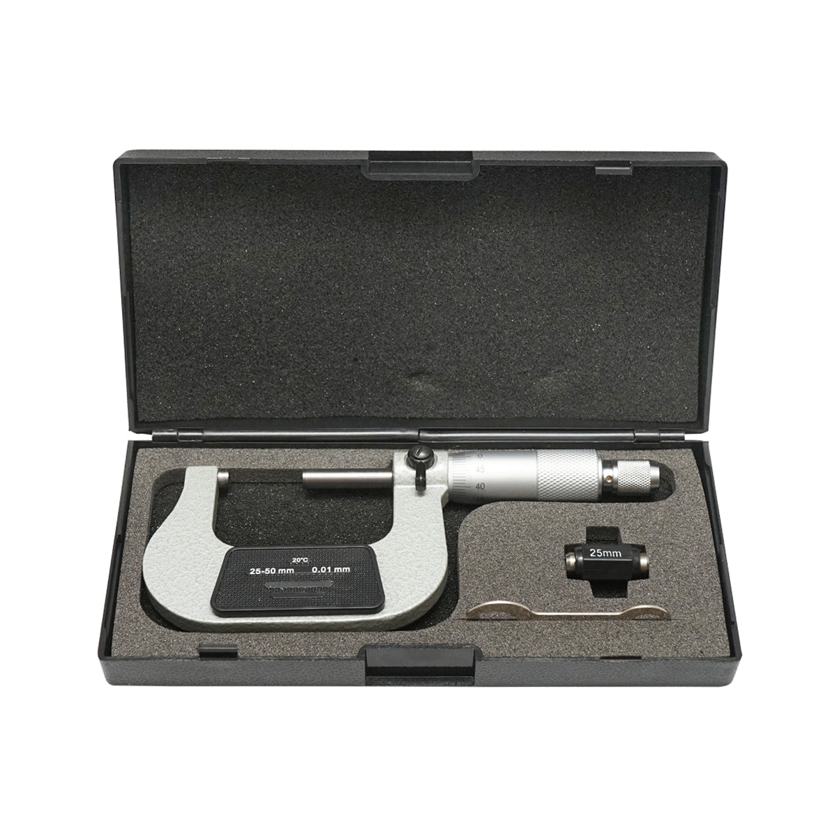Kültéri mechanikus mikrométer zománcozott kerettel, metrikus 25-50 mm