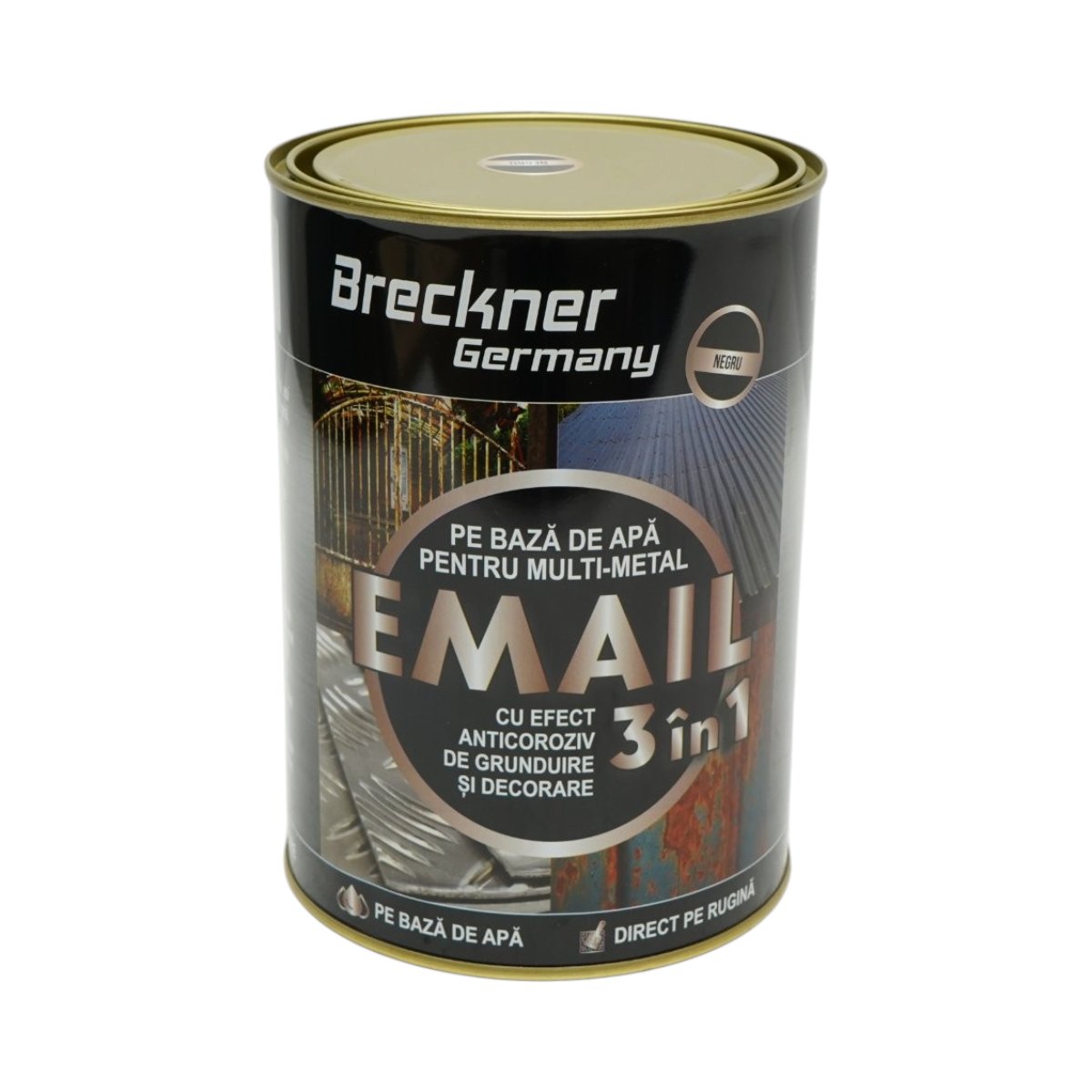 Breckner Germany 3 az 1-ben rozsdagátló email festék fekete fémhez 2kg, közvetlenül a rozsdára, vízalapú 2kg