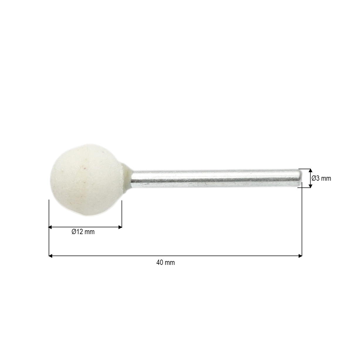 Polírozó abrazív gömb alakú gumiabrazív 12mm, 3mm szár