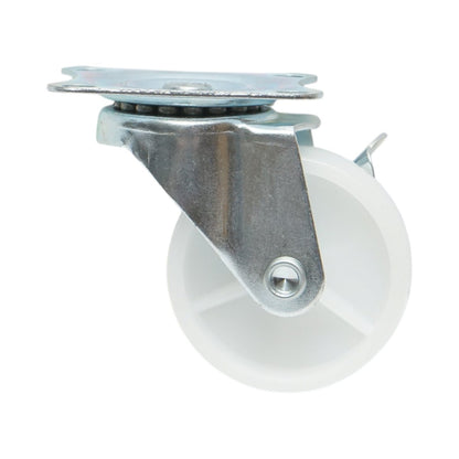 Forgó kerék 65x23mm fékezéssel, fehér polipropilén, acél lemez 70x58mm 35kg