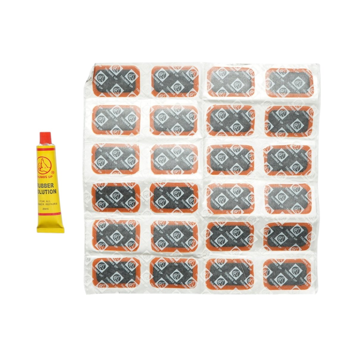 24 darabos 32x50mm téglalap alakú gumifolt, defektjavító szett gumiabroncsokhoz és belső tömlőkhöz + 1 db 20ml ragasztó tubus