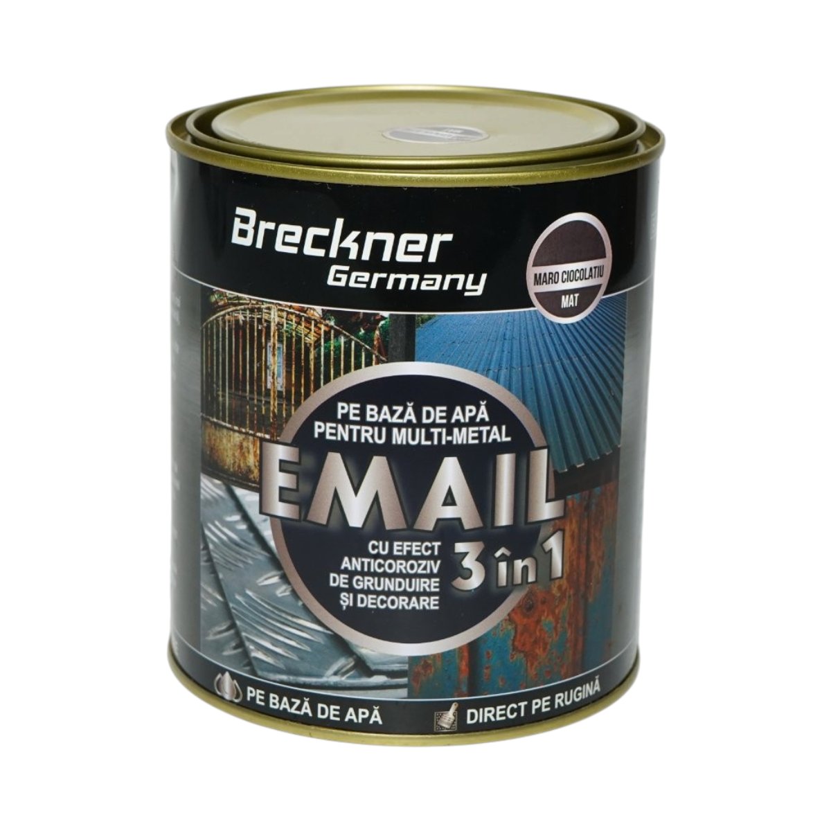Breckner Germany 3 in 1 rozsdagátló zománcfesték csokoládébarna matt fém felületekhez 750g, közvetlenül a rozsdára, vízalapú