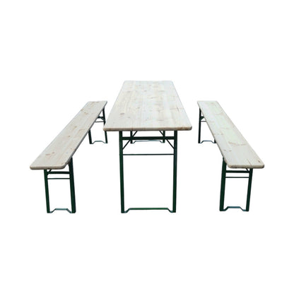 Söröző szett asztallal és 2 összecsukható padlóval masszív fából kerthez, terasszhoz, eseményekhez 2200x700x770mm