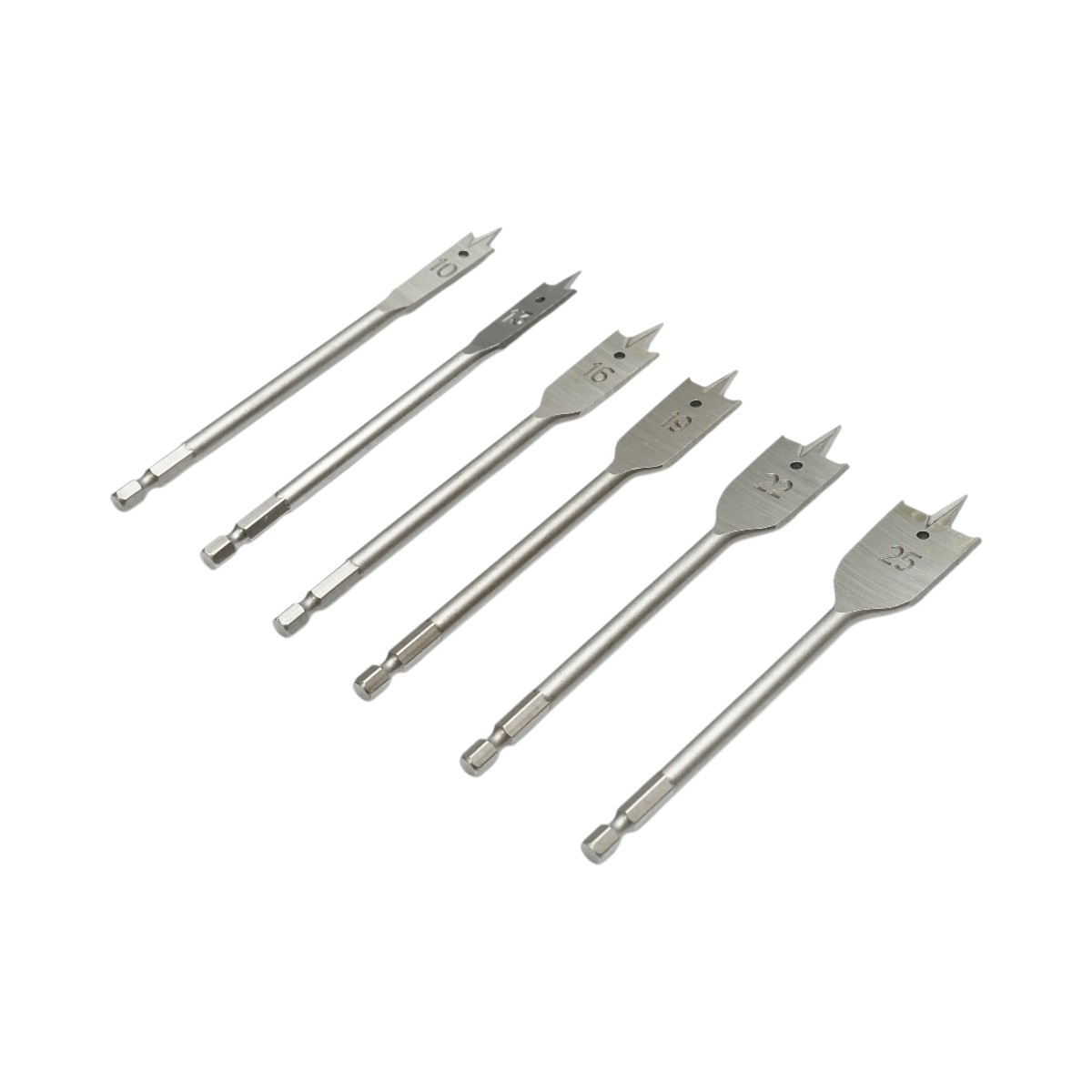 Lapos fafúrószár készlet 10-25mm, 1/4 hüvelykes hatlapú szár 6 db