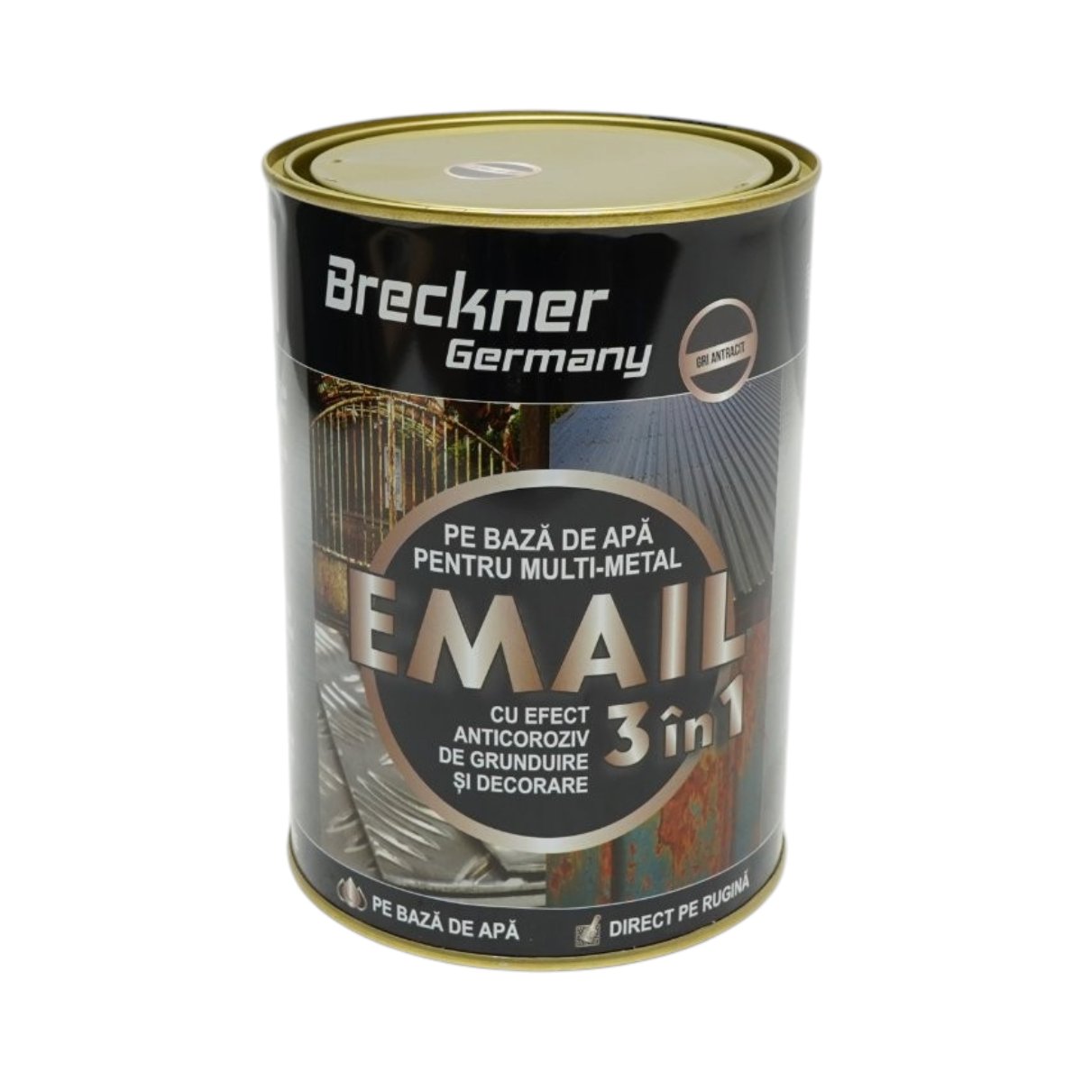 3 az 1-ben rozsdagátló email festék antracit szürke RAL 7016 fémhez 2kg, közvetlenül a rozsdára, vízalapú Breckner Germany