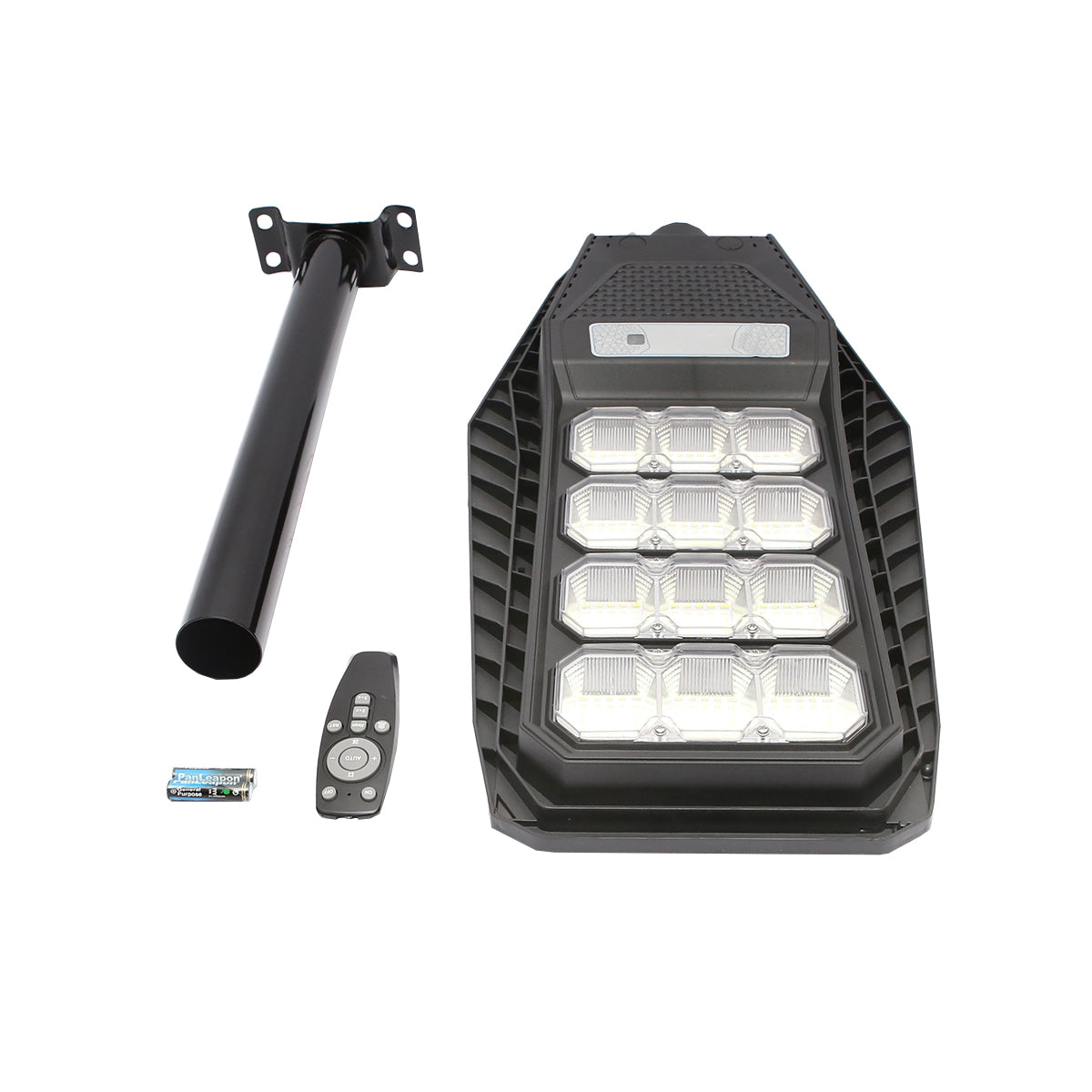 Napelemes LED-es közvilágítási lámpa 200W, 6500K, IP65, napelemmel, mozgásérzékelővel és oszlopra szerelhető Breckner Germany