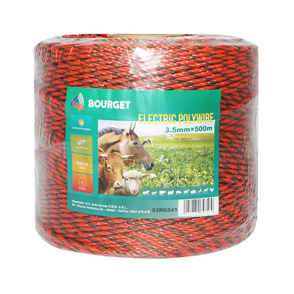 Narancs-fekete drót 3.5mm 6x0.25mm SS, 500m elektromos kerítés, ellenállás 0.9 Ohm Bourget