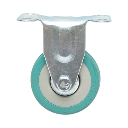 Rögzített kerék 50x16mm fék nélkül, kék tömör gumi, 65x50mm acél lemez 27kg