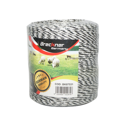 Fekete-fehér huzalszál 3mm 5x0.2mm rozsdamentes, 1x0.25 réz 0.4 Ohm/m, 500m elektromos kerítés Breckner Germany