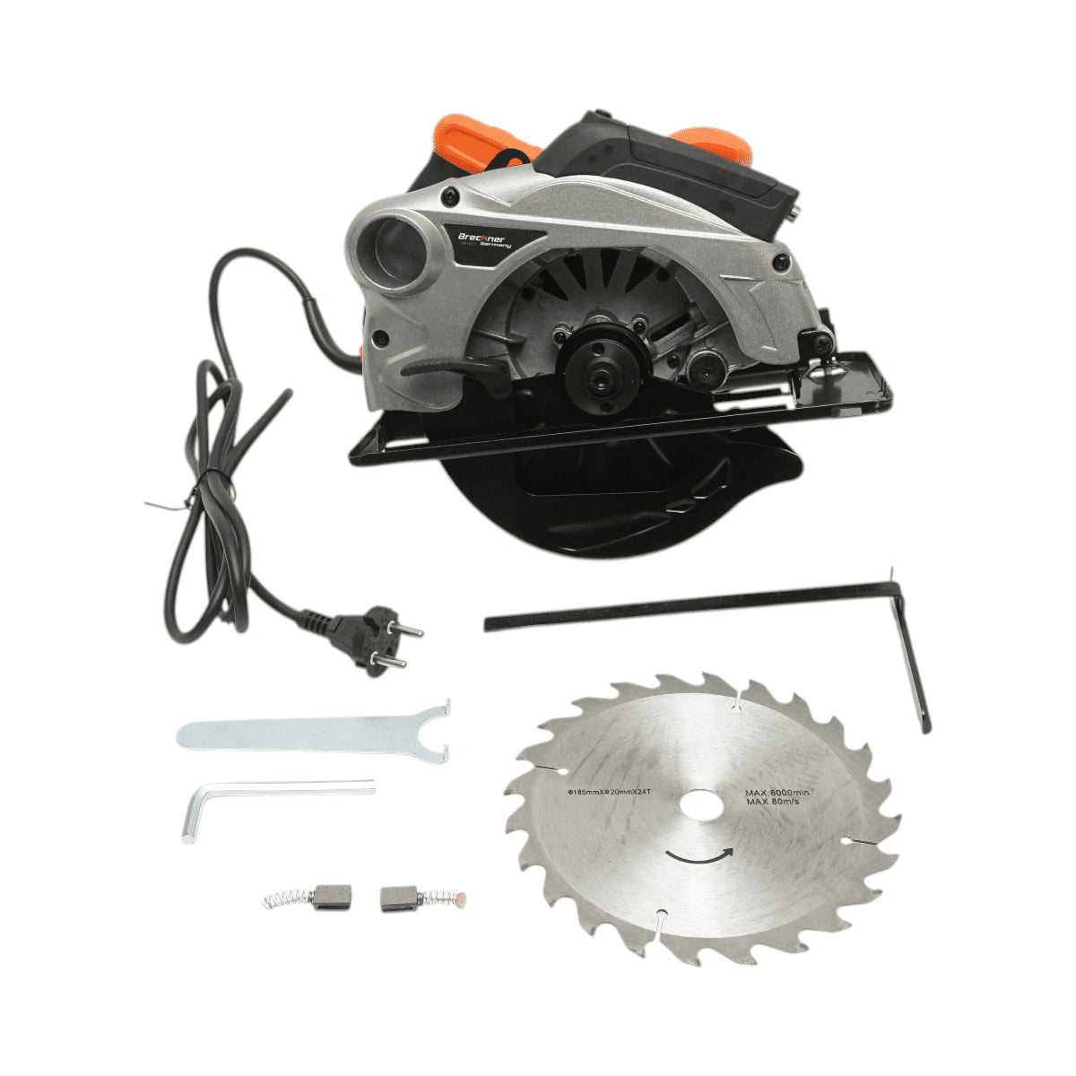 1600 W, 220 V, 185 mm-es tárcsa, 0–45° vágási szög, 4700 fordulat/perc Breckner Germany lézeres kézi körfűrész