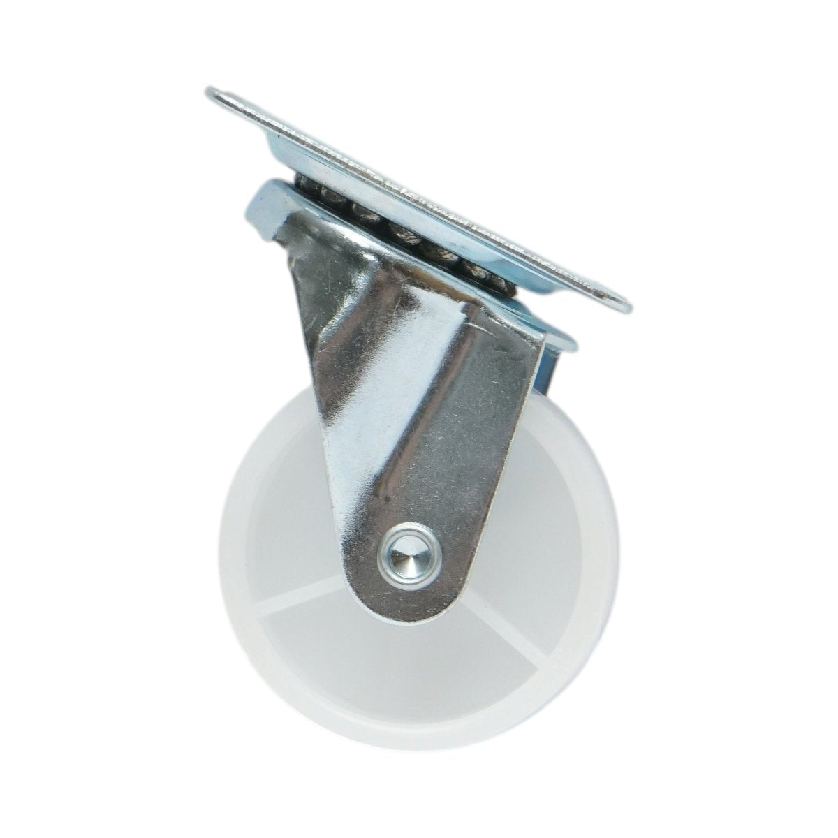 Forgó kerék 50x22mm fékezéssel, fehér polipropilén, acél lemez 58x47mm 30kg