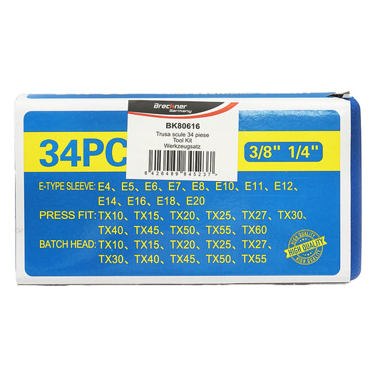 E-Torx csőkulcskészlet, bitprofil TX 34 darab Breckner Germany