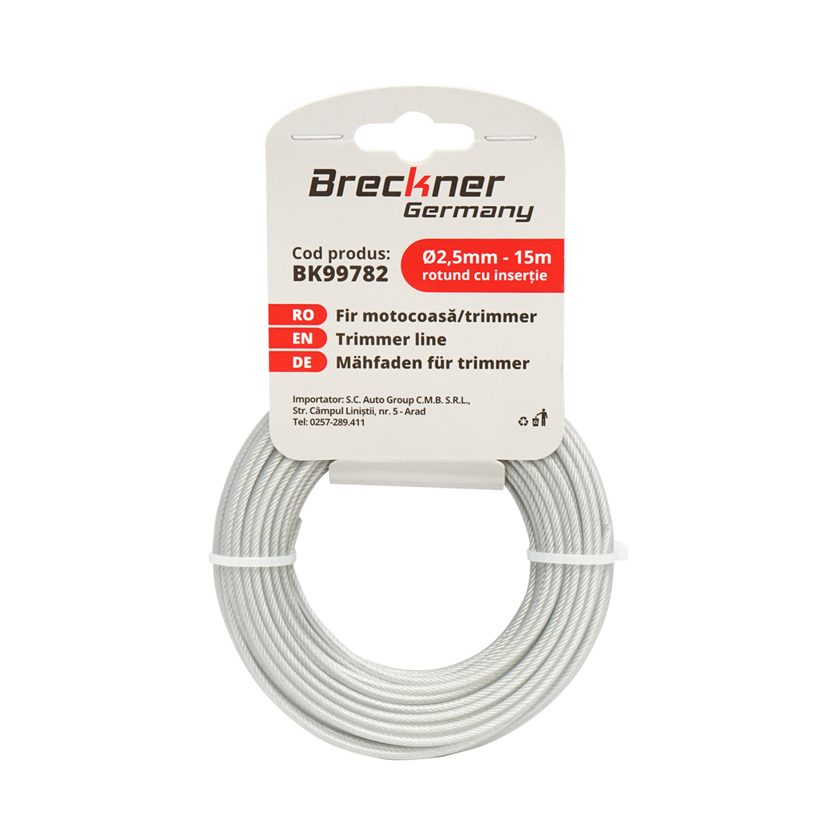 Fűkasza damil, kerek, fém betéttel 2.5mmx15m Breckner Germany