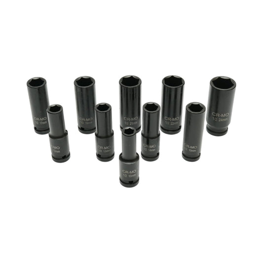 Breckner Germany hosszú ütőkulcs készlet, Ütődugókulcs készlet 10-24mm, 1/2 inch négyzet Cr-Mo 10 darab