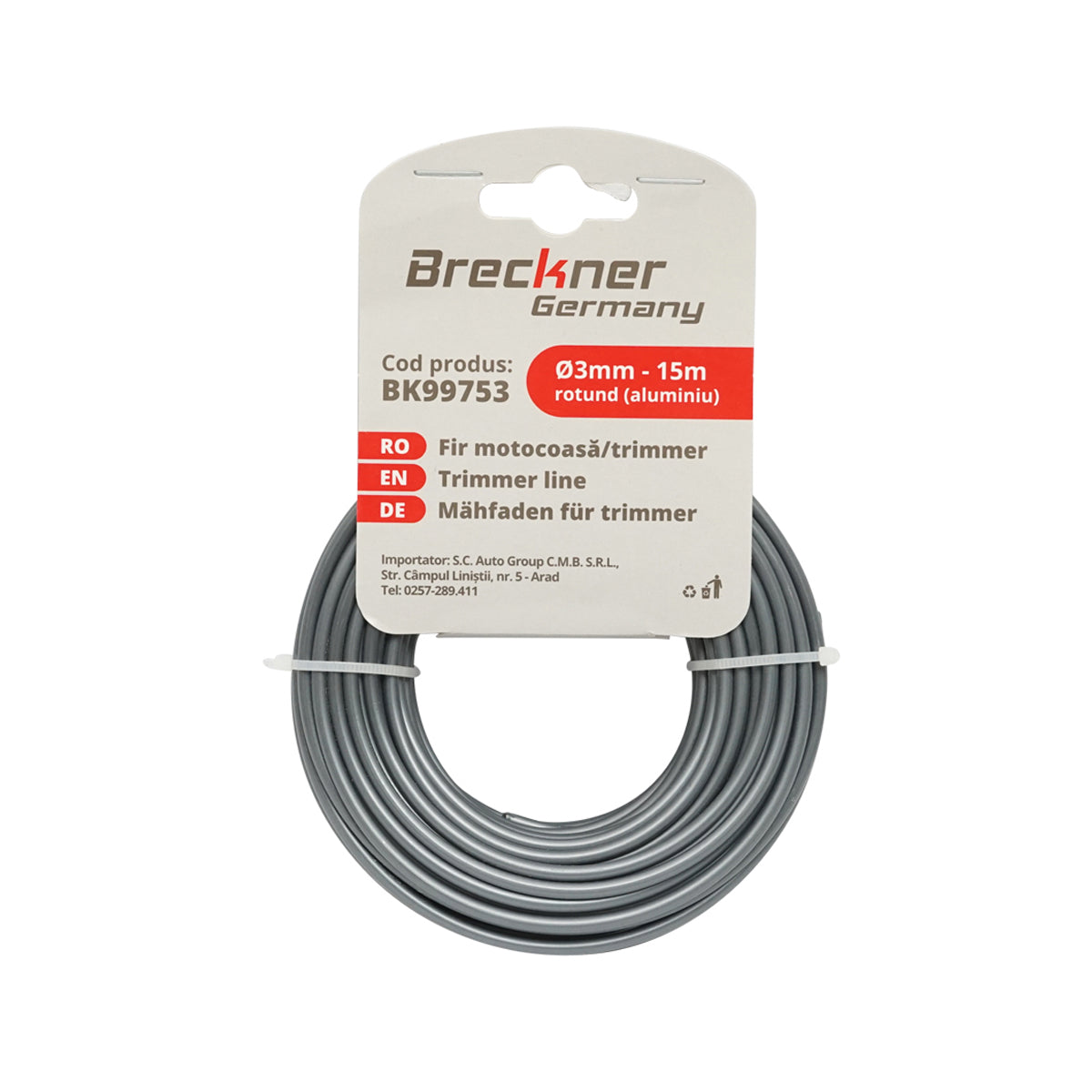 Fűkasza damil, kerek, fém betéttel 3mm x 15m Breckner Germany