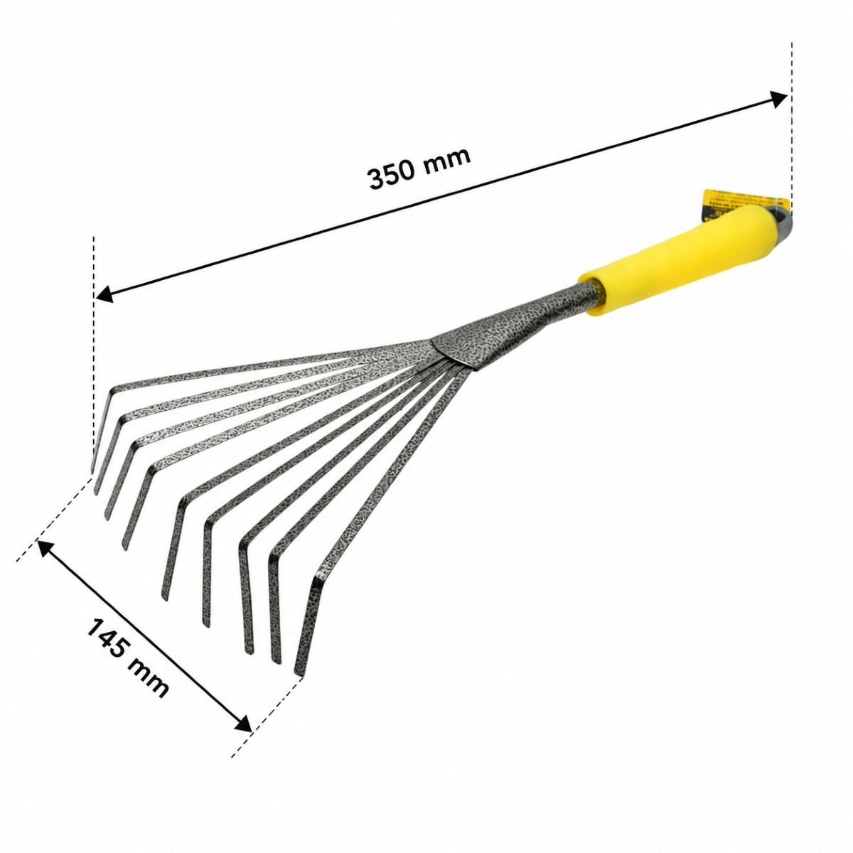 Crownman kerti fésű, kézi lombseprű 9 rugalmas fogakkal szénacélból 145x350mm, ergonomikus PP nyéllel