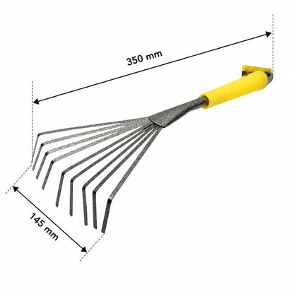 Crownman kerti fésű, kézi lombseprű 9 rugalmas fogakkal szénacélból 145x350mm, ergonomikus PP nyéllel
