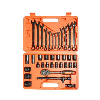 Csőkulcs készlet 8-32mm és fix-gyűrűs kombinált kulcsok 6-19mm, racsnis hajtás, T-hosszabbító 250mm, kardántengely 1/2 inch Cr-V 37 darabos Breckner Germany
