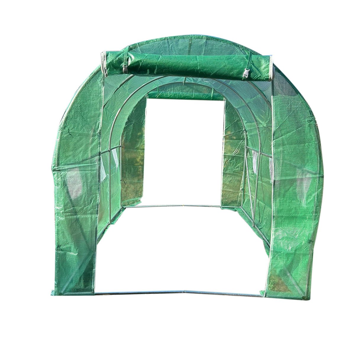 Kerti fóliasátor 300x200x200cm öntözőrendszerrel, zöld PE fólia 140g/mp UV hálóval, 6 ablak, 2 ajtó, horganyzott acélcső 25mm