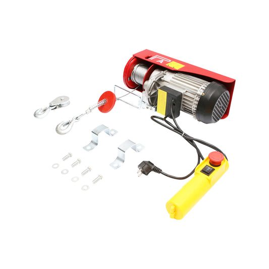 Elektromos emelő 220V/50Hz 850W, maximális teherbírás 200/400Kg, emelési sebesség 5-10m/min, emelési magasság 6-12m, IP40 védelem