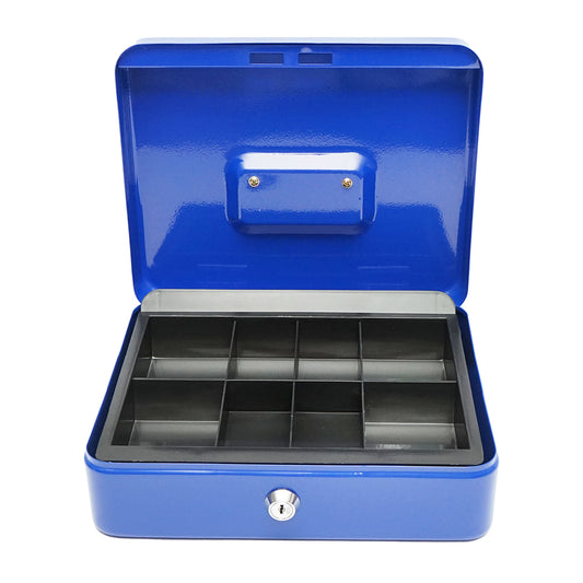 Fém pénztárgép zárral és 2 kulccsal kék 250x200x90mm