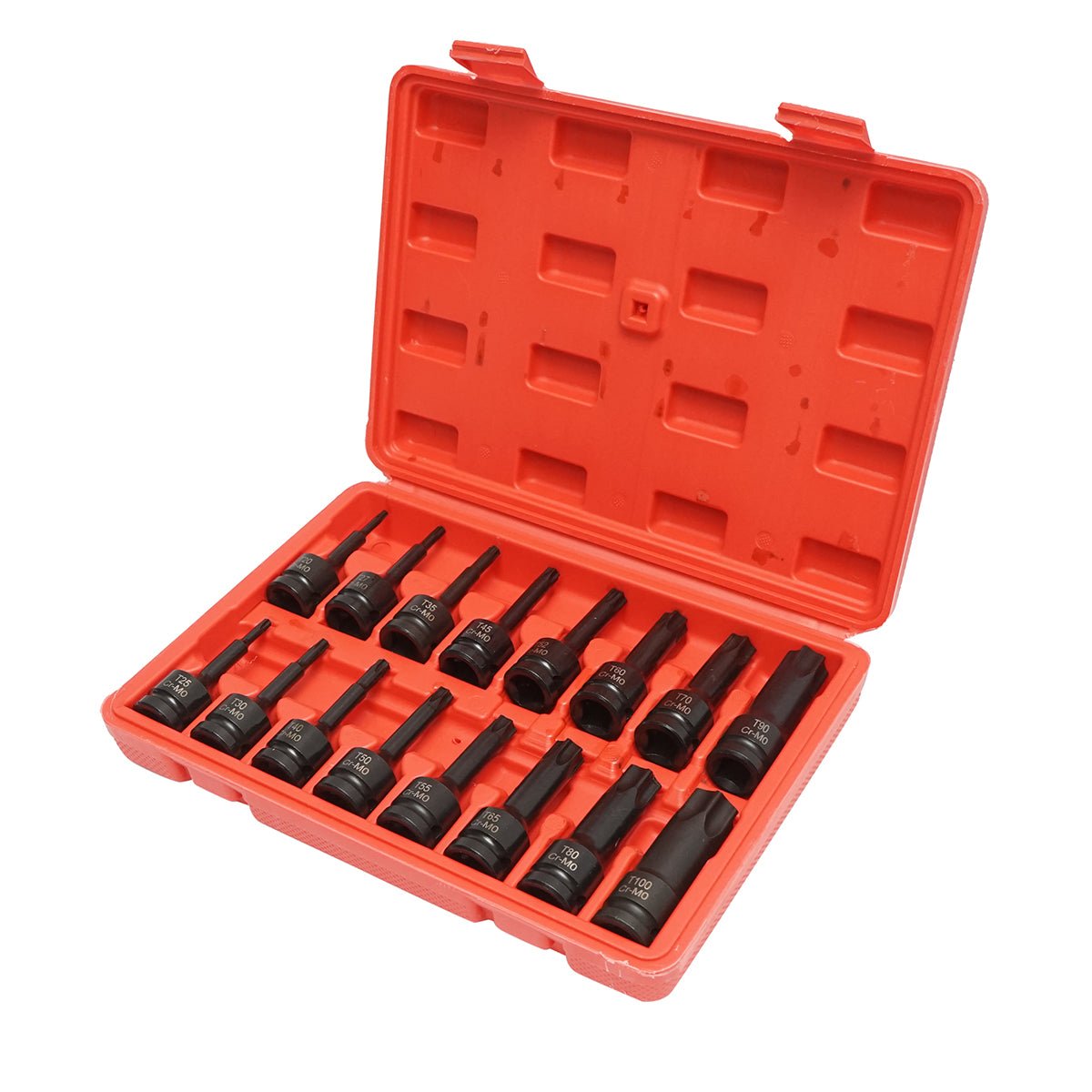 T20-T100 Torx ütvecsavaros dugókulcs-készlet, négyzet alakú 1/2 hüvelyk 16 darab