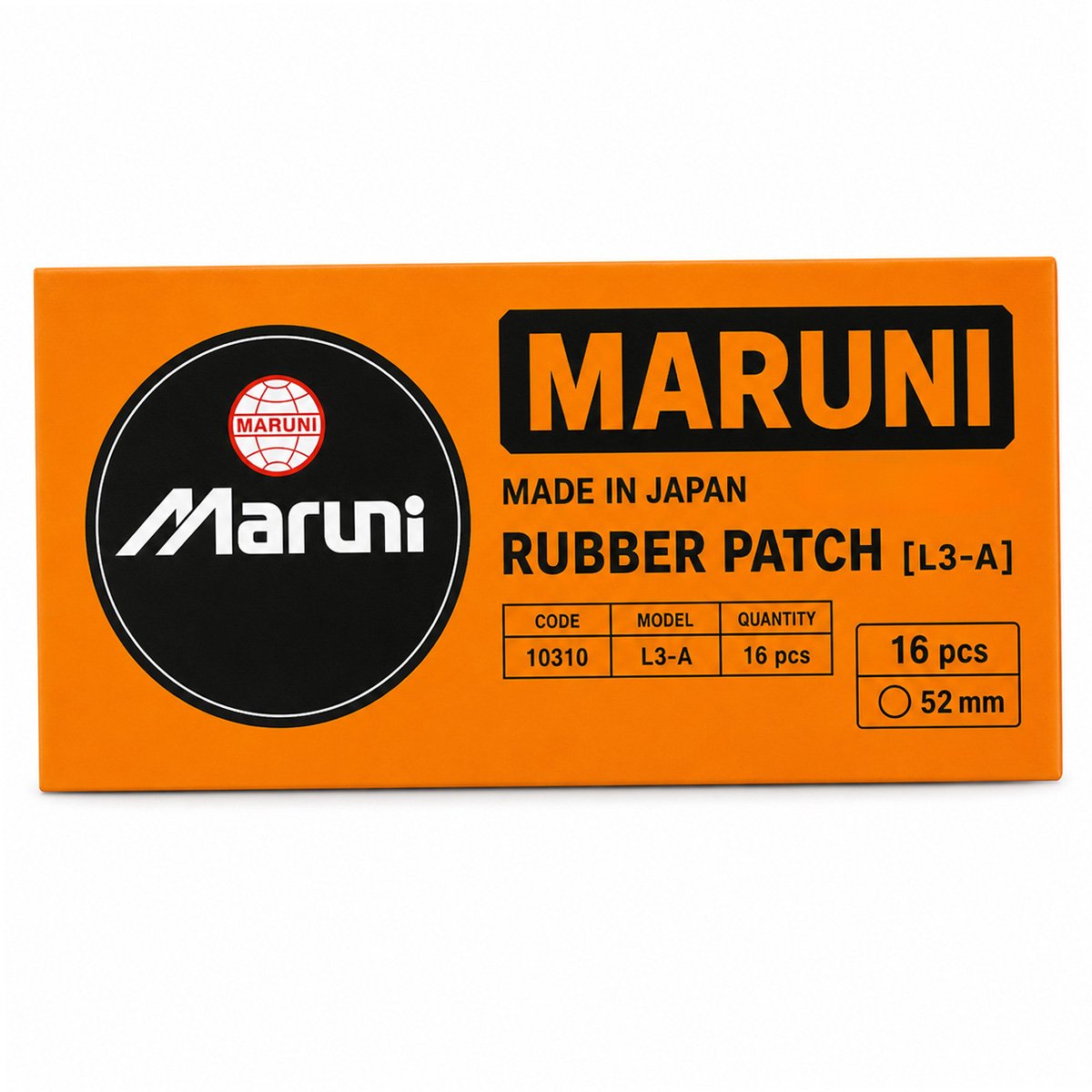 16 darabos Ø52mm vulkanizálási folt készlet + 1 tubus Super Valcarn G 22ml ragasztó légtömlőkhöz L3-A Maruni made in Japan