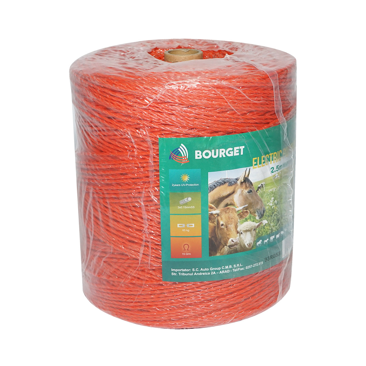 Narancssárga drót orsó 2.5mm 3x0.15mm SS, 1000m elektromos kerítés, ellenállás 15 Ohm Bourget