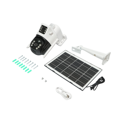 Megfigyelő kamera kettős objektívvel 2x2MP, WIFI forgó 7W-os napelemmel, PTZ, 1080P, mozgásérzékelő, éjjellátó, V380 Pro alkalmazással