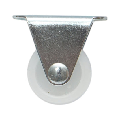 Rögzített kerék 25x14mm fék nélkül, fehér polipropilén, acél lemez 37x19mm 10kg