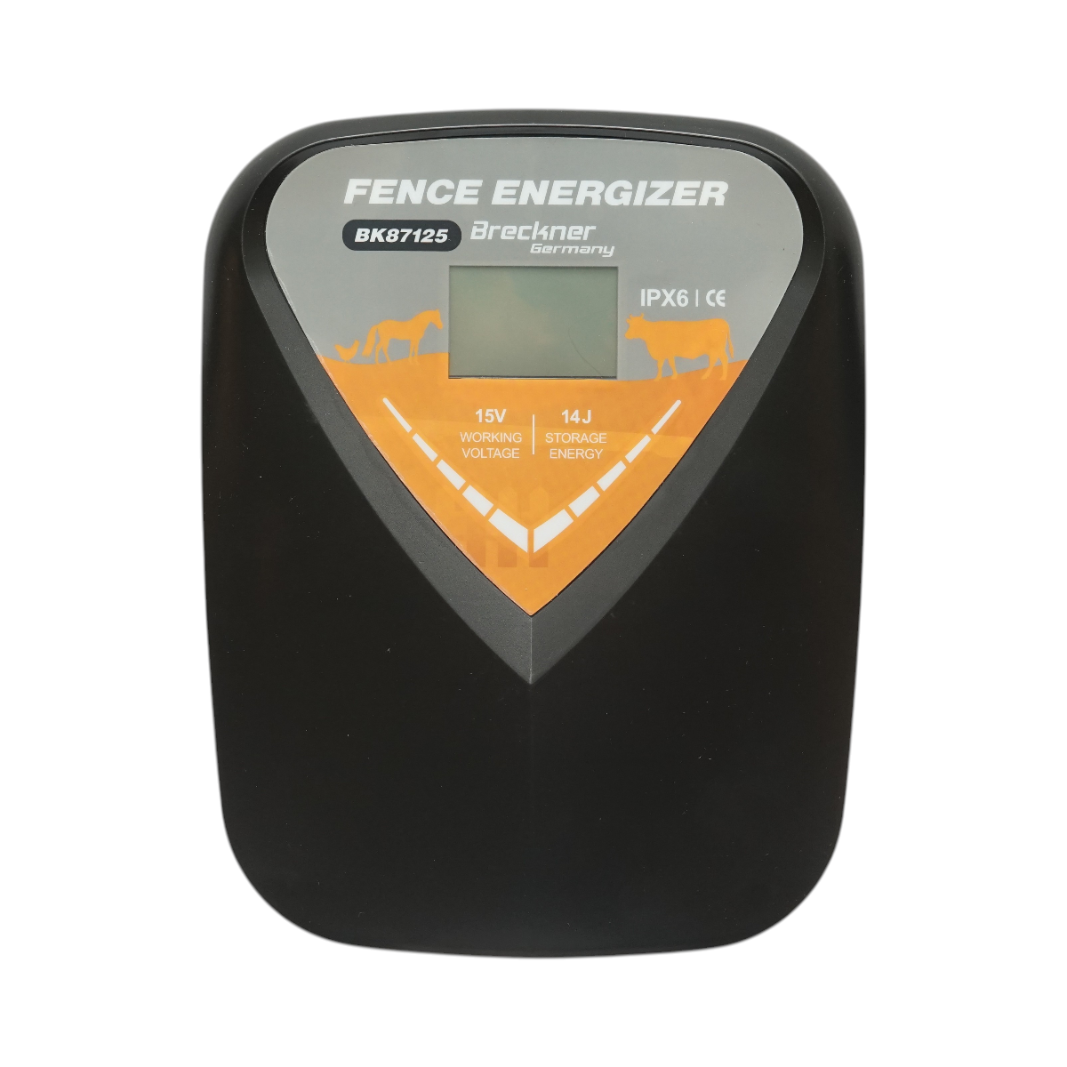 Impulzusgenerátor készülék 14 Joule, 12V/220V, 140 km LCD kijelzővel villanykerítéshez IPX6 Breckner Germany