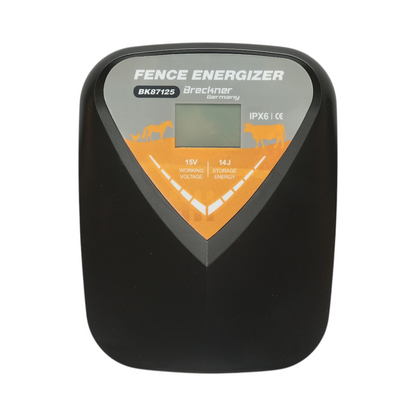 Impulzusgenerátor készülék 14 Joule, 12V/220V, 140 km LCD kijelzővel villanykerítéshez IPX6 Breckner Germany