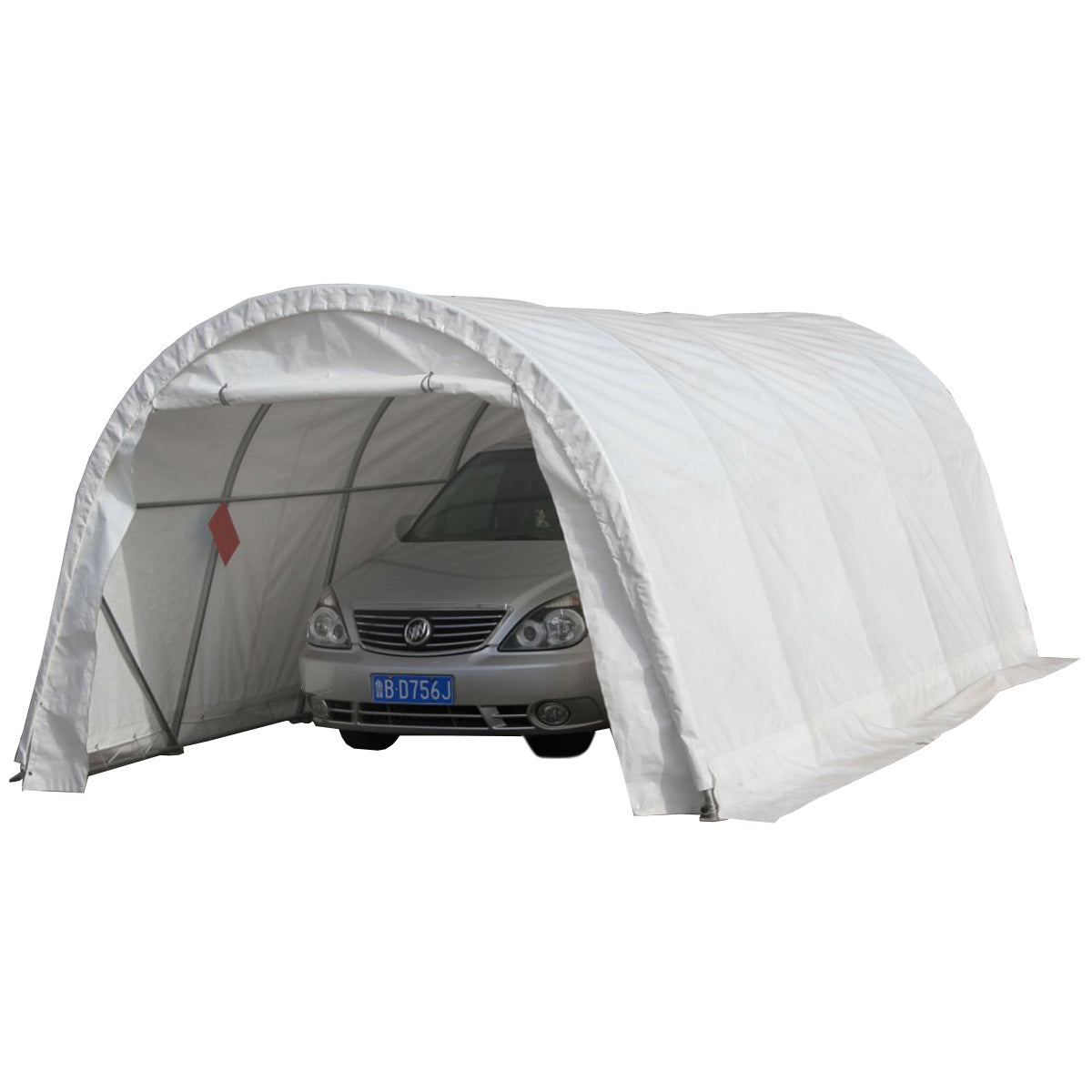 Raktárcsarnok 3,66 m széles, 6,1 m hosszú, 2,44 m magas PVC-ből, fémszerkezettel.