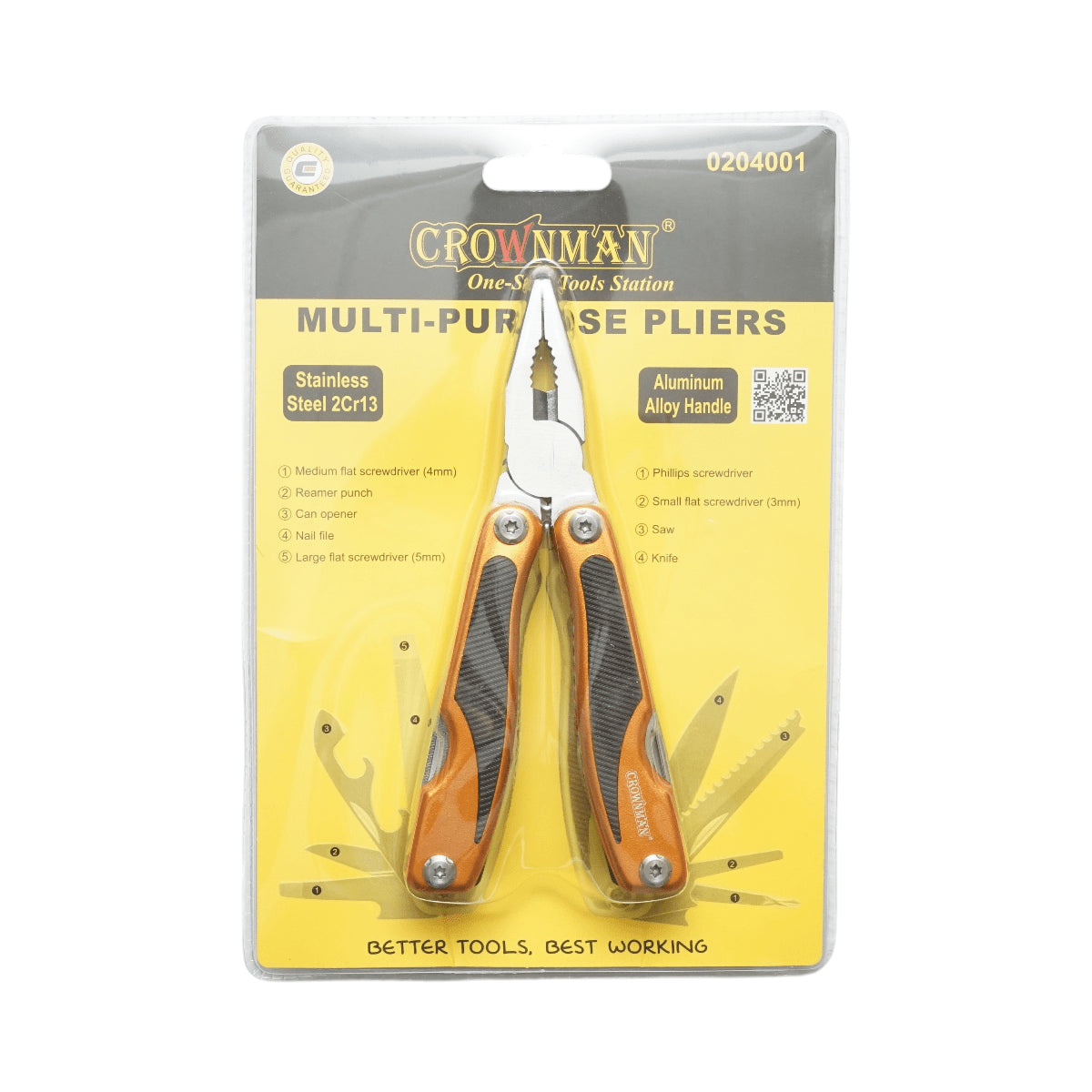 Crownman rozsdamentes acél 9 az 1-ben összecsukható multifunkciós fogó 160mm Crownman