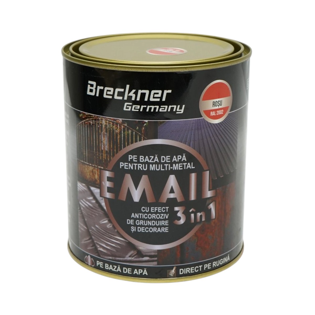 Rozsda elleni email festék 3 az 1-ben piros RAL 2002 fémhez 750g, közvetlenül a rozsdára, vízalapú Breckner Germany